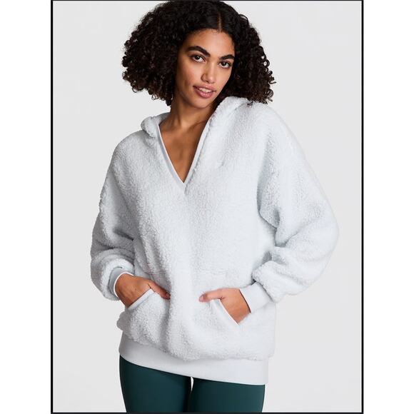 Victoria's Secret Tops - Victoria Secret PINK Oversized Cozy Pullover Fleece Hoodie Pink Berry Medium